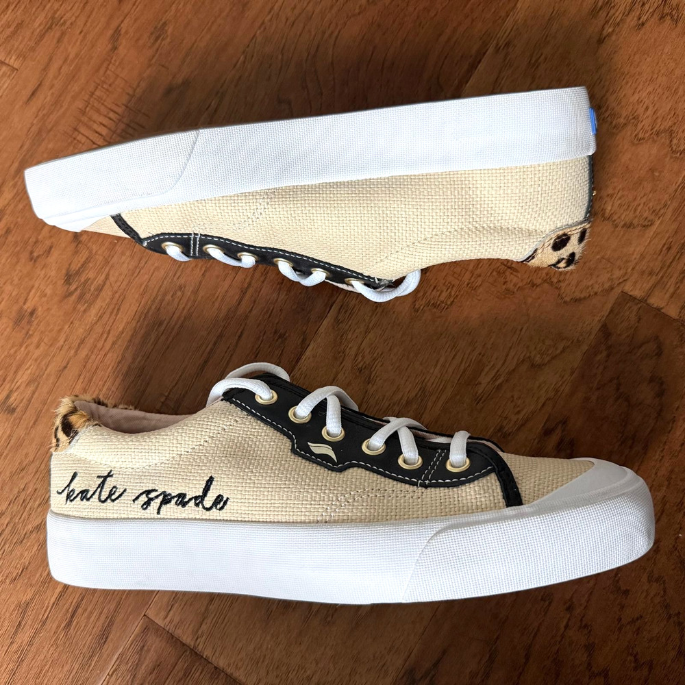 NWOB Keds x Kate Spade New York Crew Kick Tan Black Raffia Sneaker Sz 9 WF64675